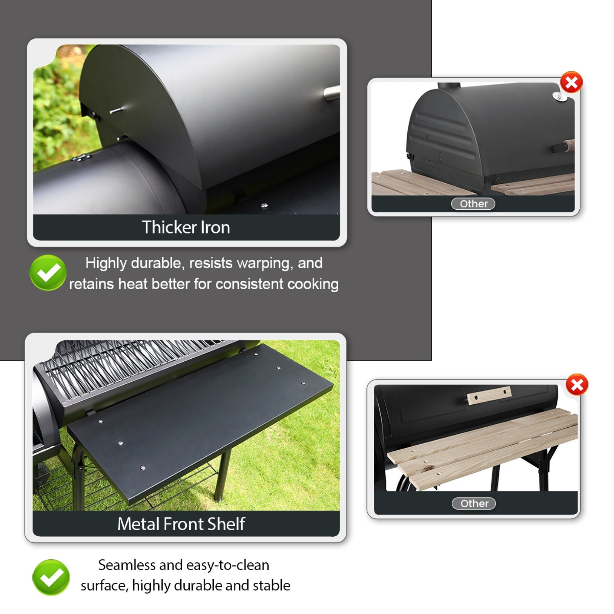 laraVist Charcoal Offset Smoker Grill, Dual-Zone BBQ with Thermometer & Wheels, Family-Size 512 sq.in