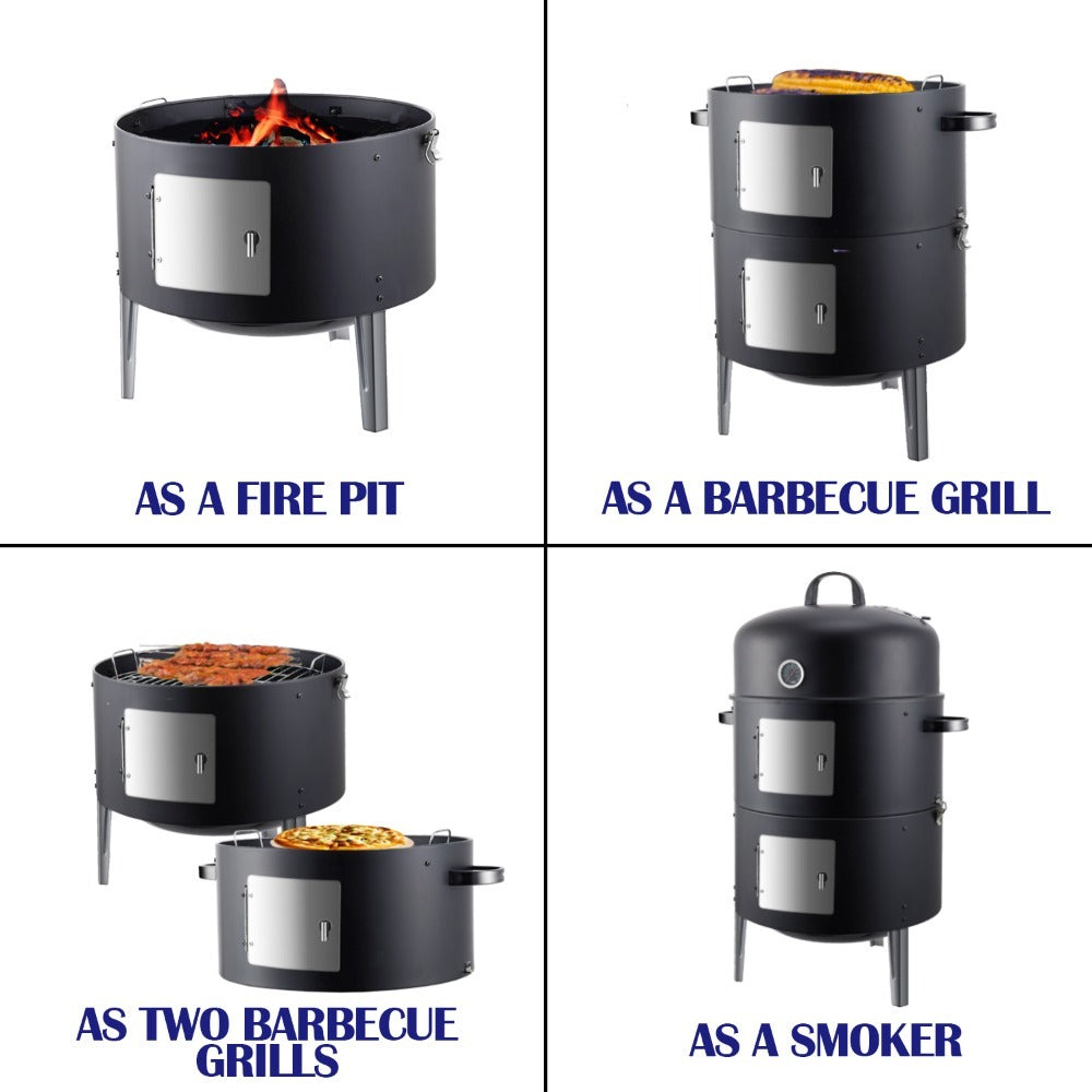 laraVist 3-in-1 Charcoal Smoker Grill with 453 sq. in. Cooking Space & Thermometer