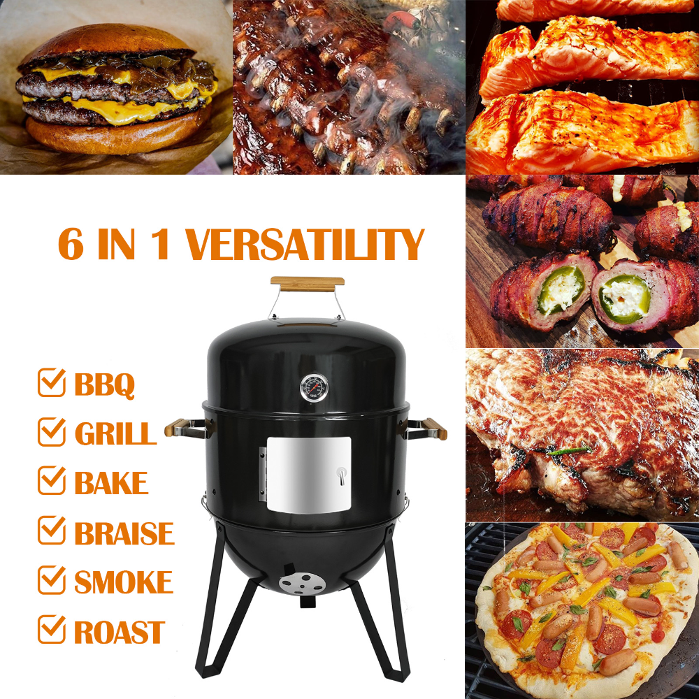 laraVist 17 Inch Vertical Charcoal Smoker Grill Combo with Porcelain-Enameled Coating