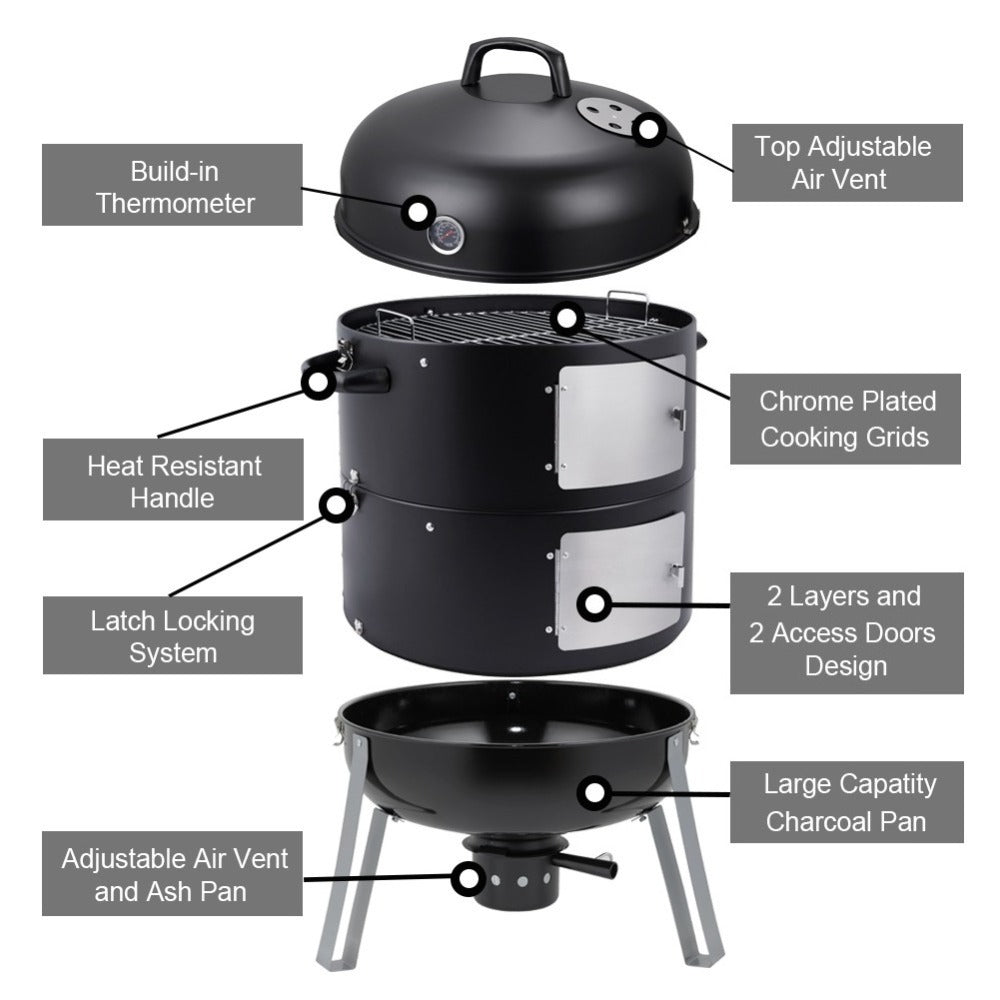 laraVist 20.5 Inch Vertical Charcoal Smoker with Thermometer, 646 Sq In Cooking Area