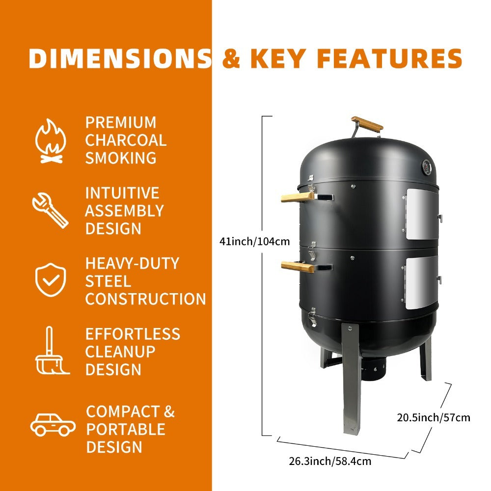 laraVist 20.5 Inch BBQ Smoker and Grill Combo for Outdoor Cooking