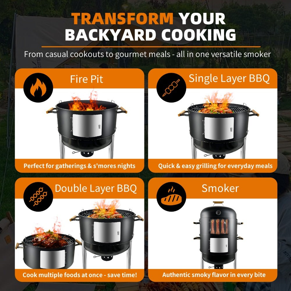 laraVist 20.5 Inch BBQ Smoker and Grill Combo for Outdoor Cooking